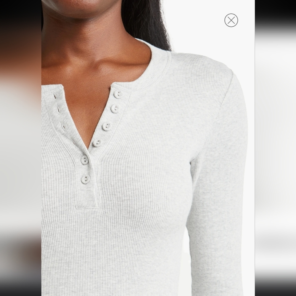 NWT SKIMS RIBBED STRETCH COTTON HENLEY TOP IN LIGHT HEATHER GREY SIZE XXS - Picture 5 of 10